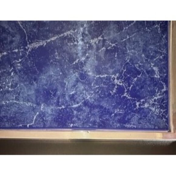 Vtg Lamosa Mexican Serving Tray Blue Marble Pewter Ornate Handles Handmade‎ - Picture 7 of 12